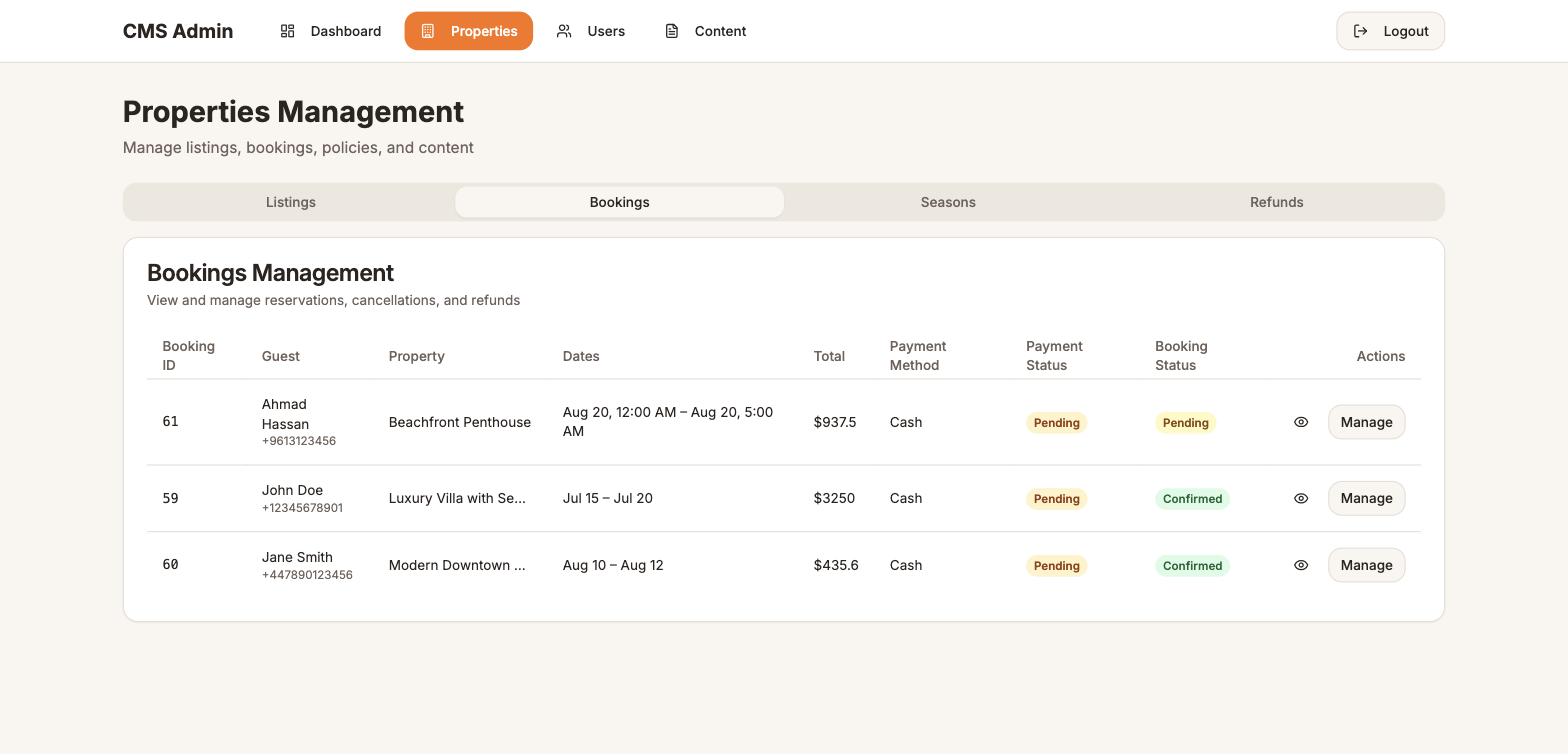 Reservation desk screen from a live direct-booking site.